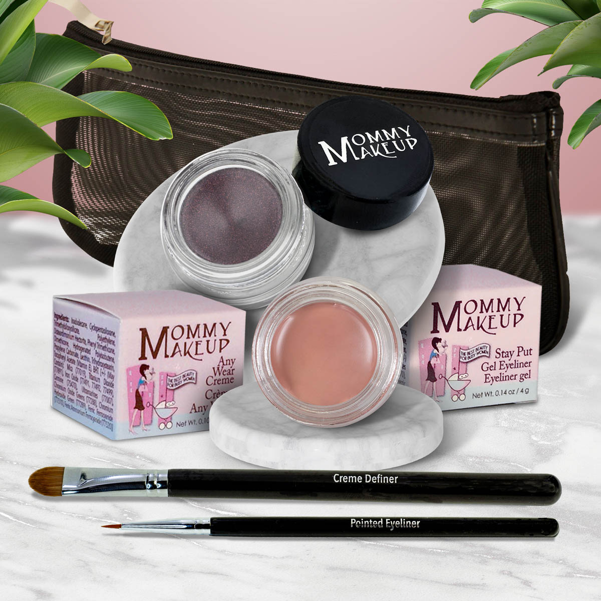 The Everlasting Eye | Waterproof Eye Makeup Set Anna - A Matte Warm Rosy Beige Black Orchid - Luscious metallic black burgundy