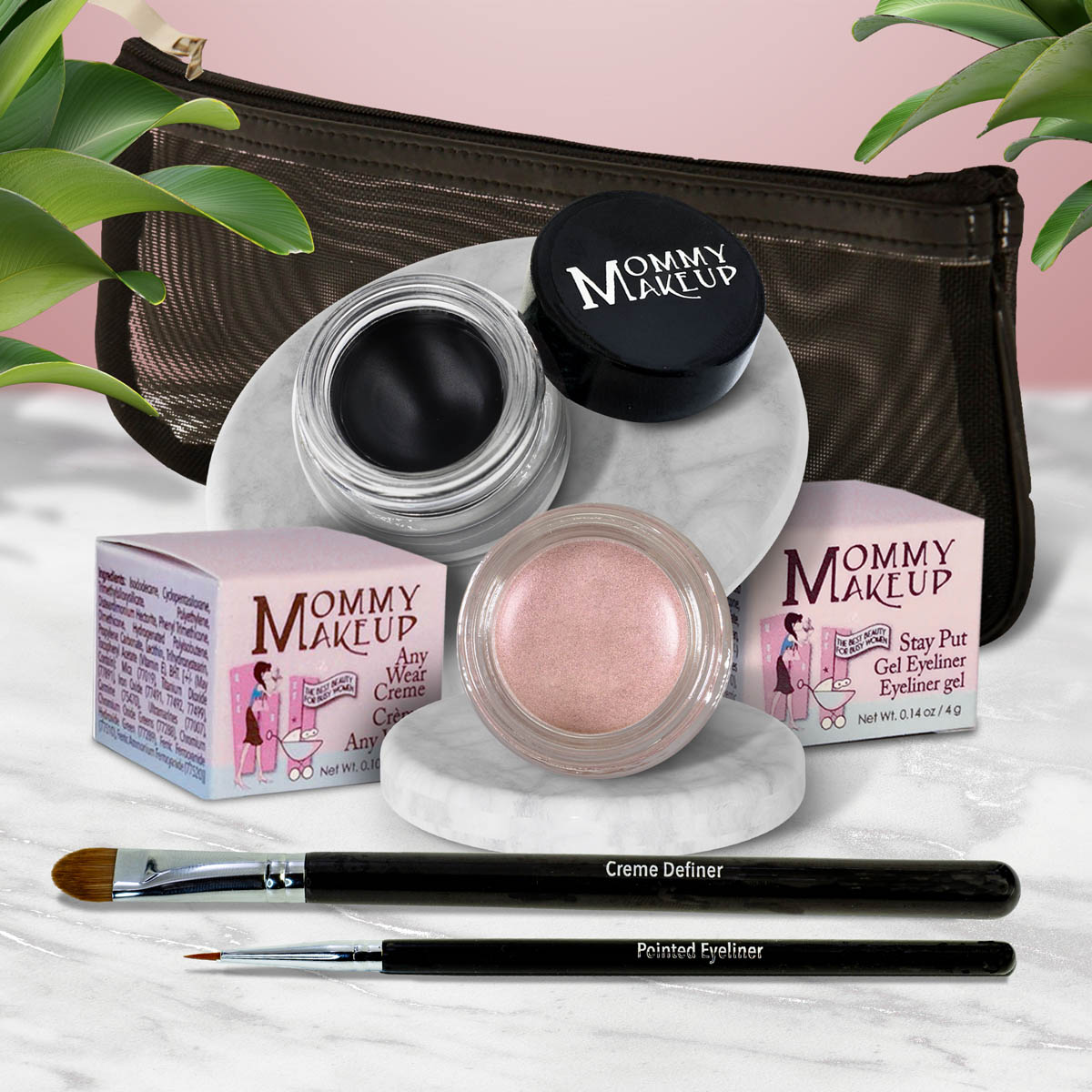 The Everlasting Eye | Waterproof Eye Makeup Set Pink Icing - A Light Opalescent Pink Black Beauty - Pure black