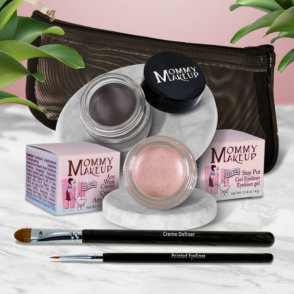 The Everlasting Eye | Waterproof Eye Makeup Set Pink Icing - A Light Opalescent Pink Chocolate Kiss - Deep brown black
