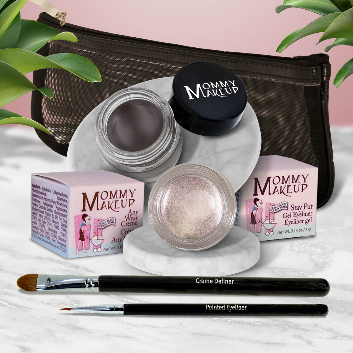The Everlasting Eye | Waterproof Eye Makeup Set Crystal - A Pale Shimmering Pewter Chocolate Kiss - Deep brown black