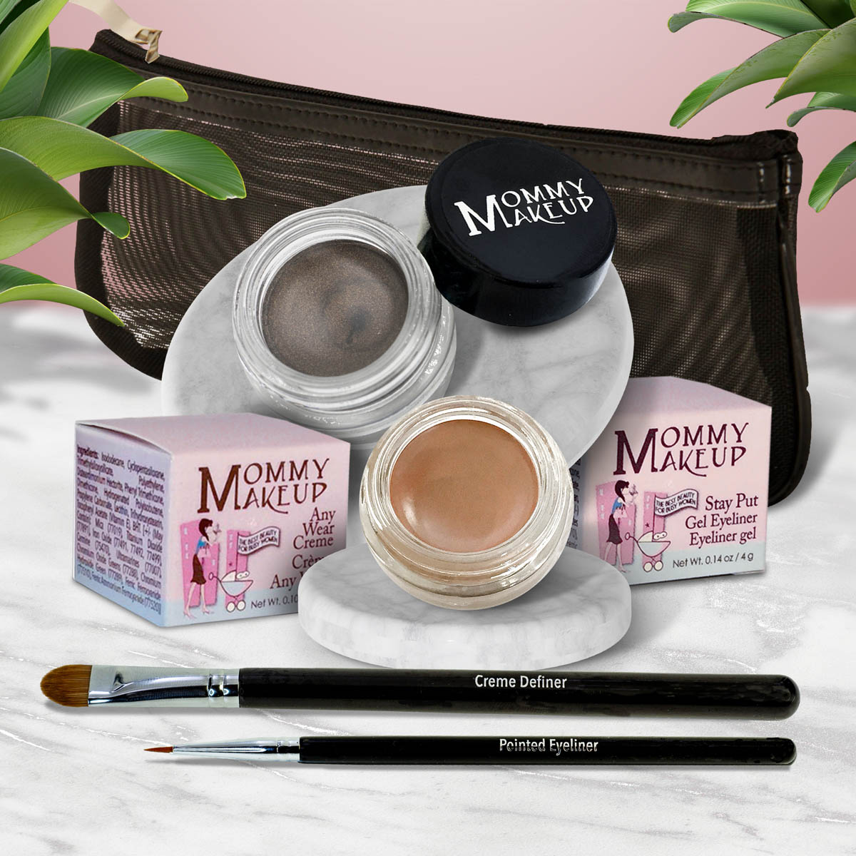 The Everlasting Eye | Waterproof Eye Makeup Set Misty Mocha - A Matte Cool Mocha Beige Mischievous - Black with green and gold flecks