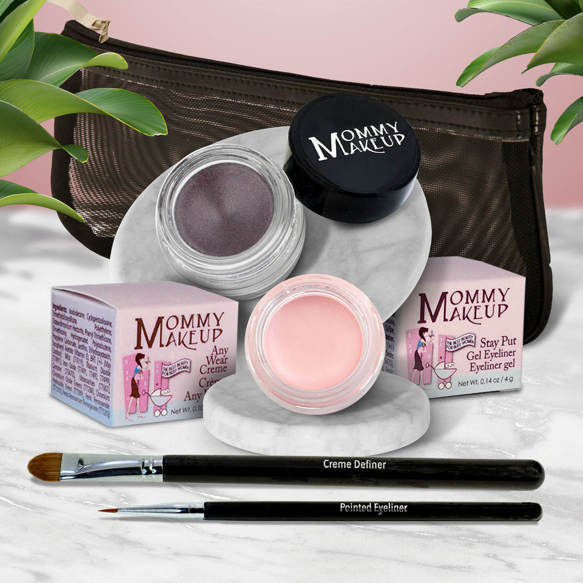 The Everlasting Eye | Waterproof Eye Makeup Set Cameo - a light nude pink Black Orchid - Luscious metallic black burgundy
