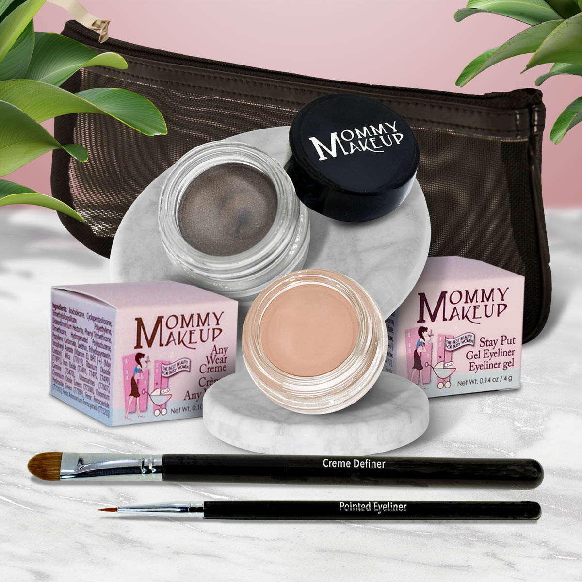 The Everlasting Eye | Waterproof Eye Makeup Set Nudetrality - a matte warm nude Mischievous - Black with green and gold flecks