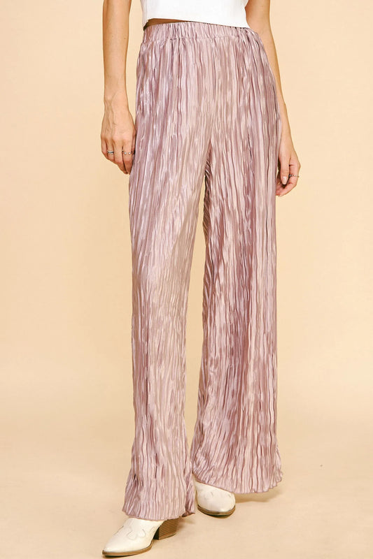 Davi & Dani Geo-pleated Elastic Waistband Pants PALE TAUPE