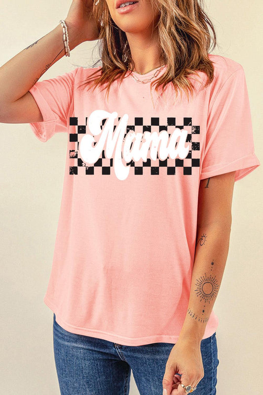 MAMA Round Neck Short Sleeve T-Shirt Peach