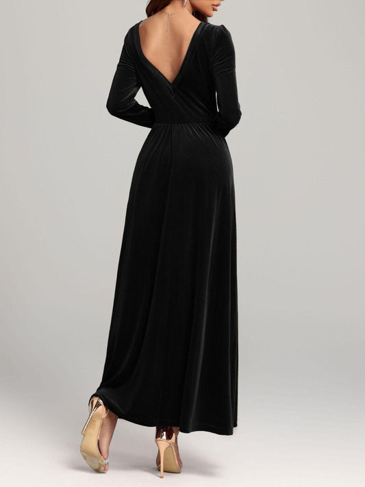 Velvet Square Neck Long Sleeve Dress Black