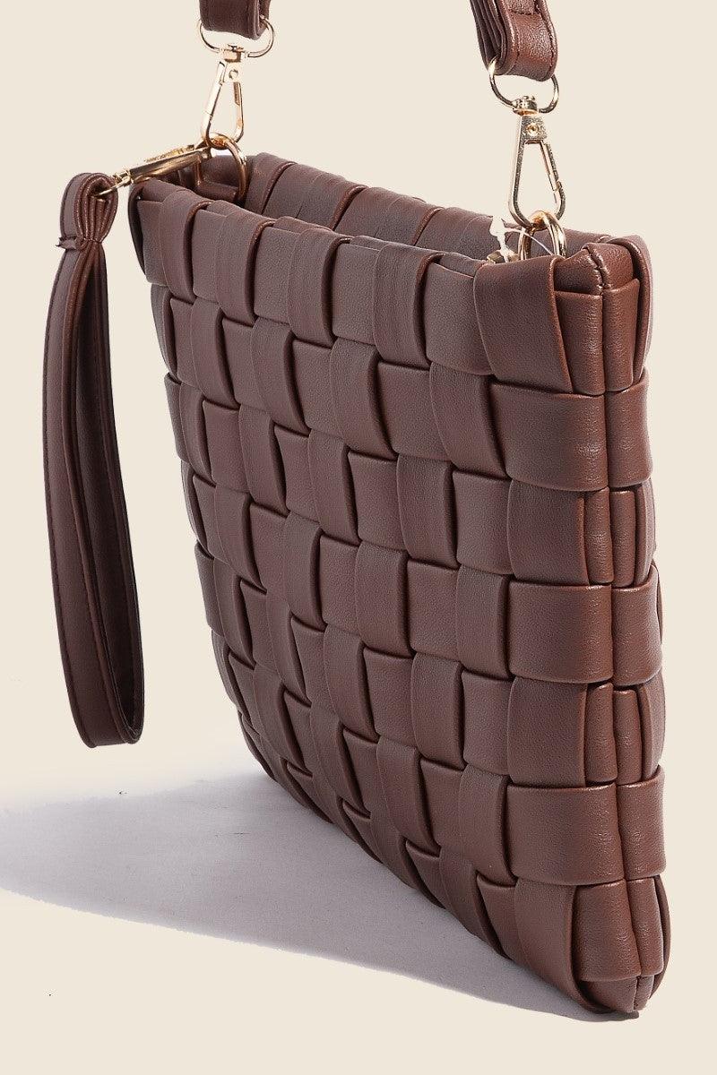 Fame Faux Leather Basket Weave Crossbody Bag