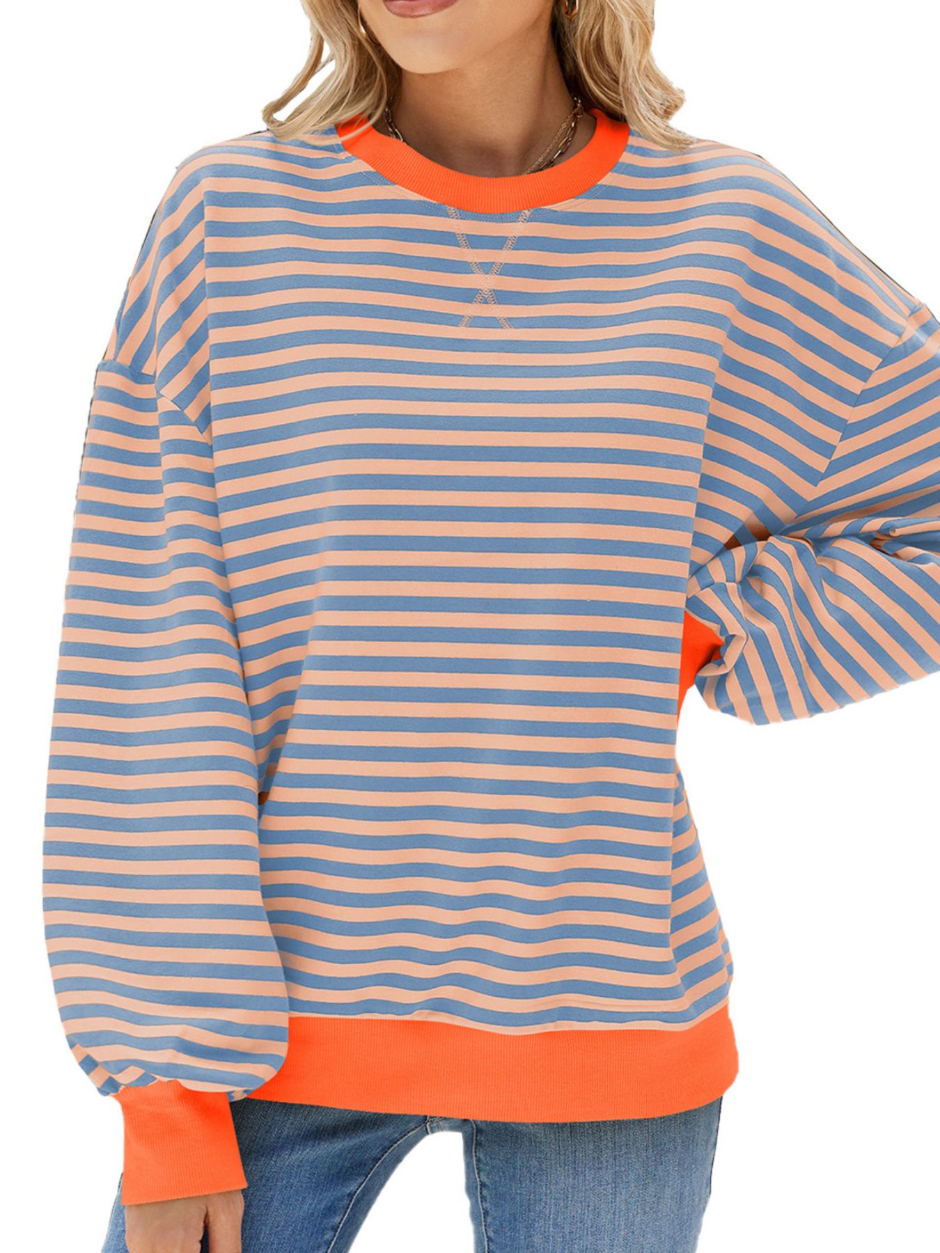 Striped Crew Neck Long Sleeve Sweatshirt