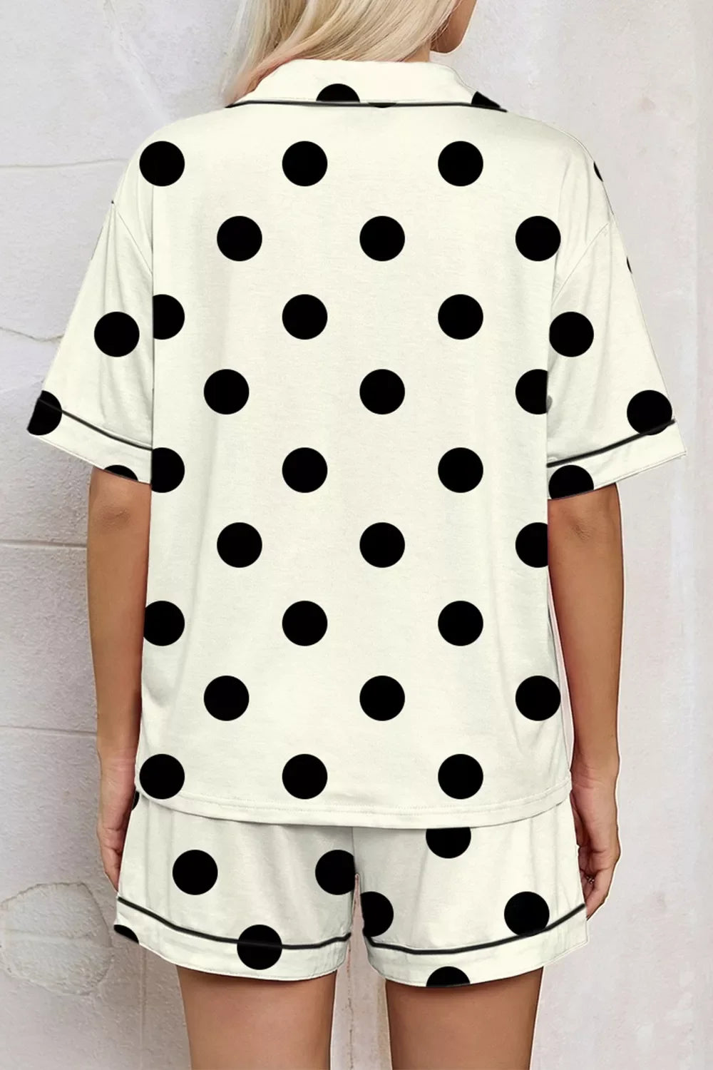 Polka Dot Button Up Top and Shorts Lounge Set