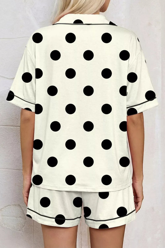 Polka Dot Button Up Top and Shorts Lounge Set