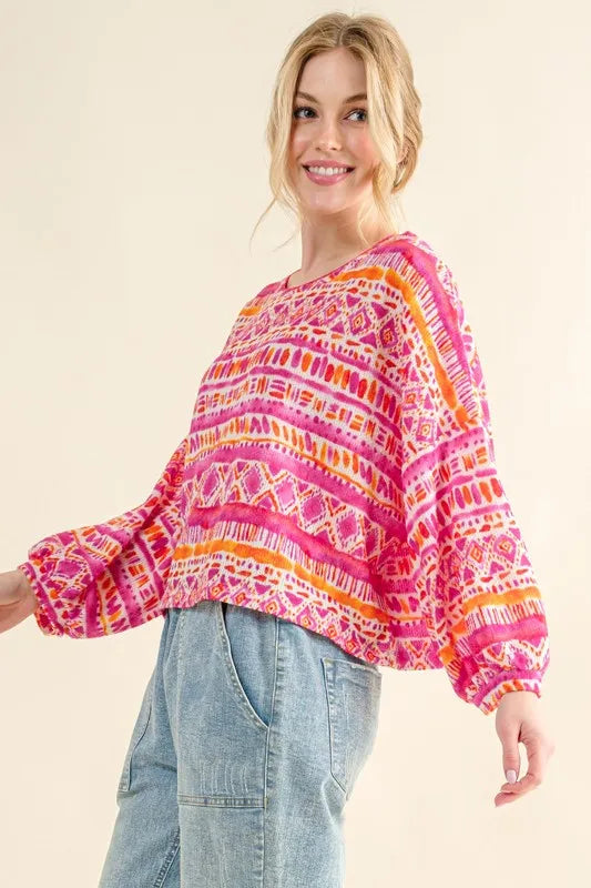 And The Why Cozy Textured Printed Casual Top