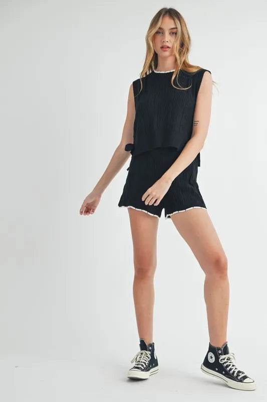MABLE Side Tie Detail Knit Vest and Shorts Set