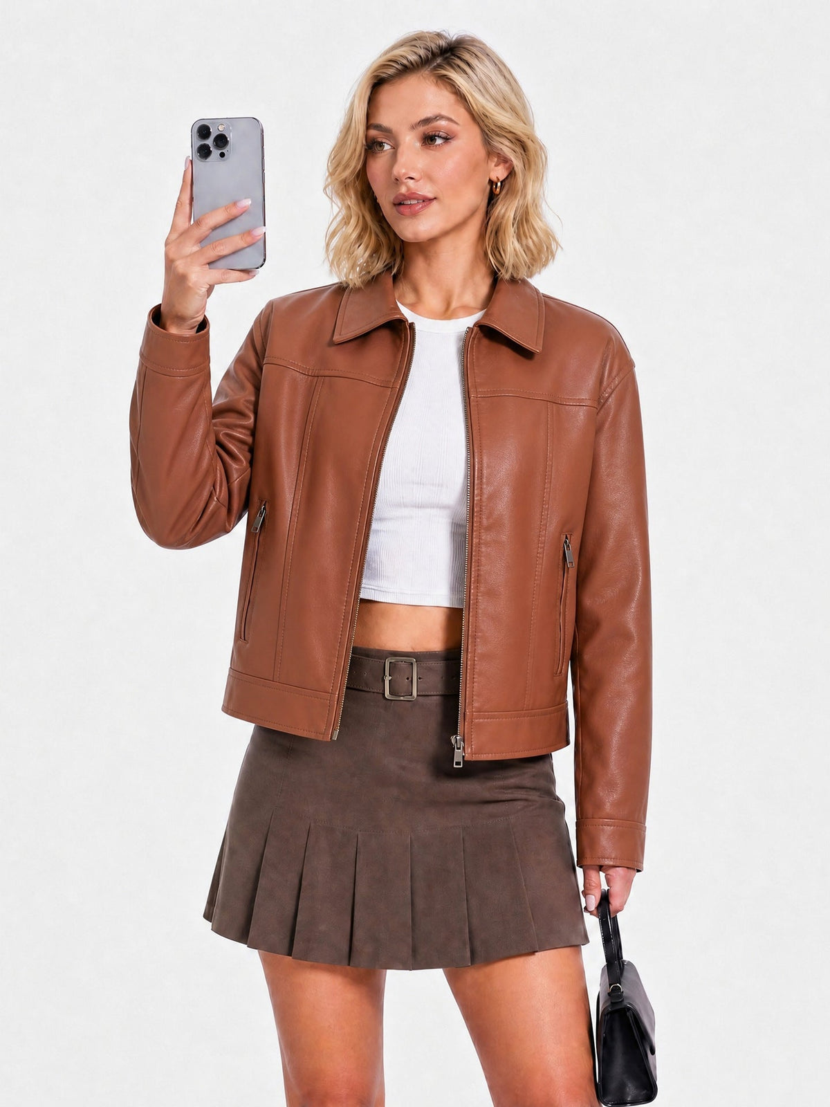 Leather Women's Long Sleeve Casual Zipper Jacket Cross-border