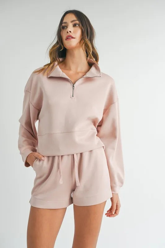MABLE Half Zip Sweatshirt and Shorts Set Pink