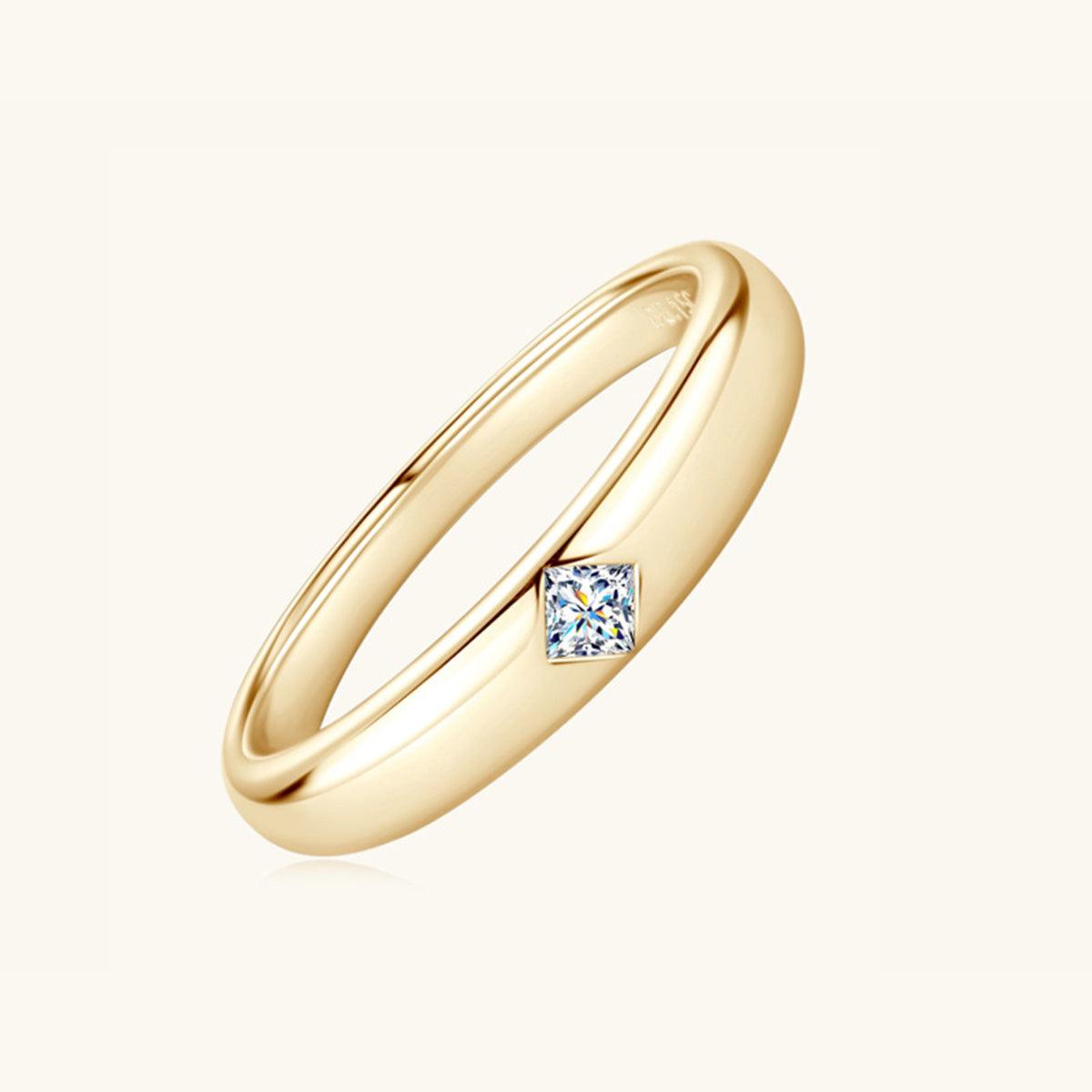 925 Sterling Silver Inlaid Moissanite Ring Gold Square-shaped drill