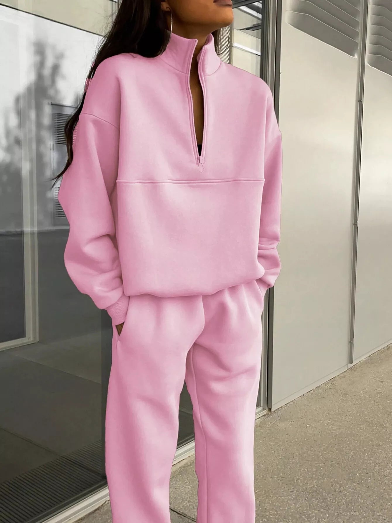 Half Zip Sweatshirt and Pants Set