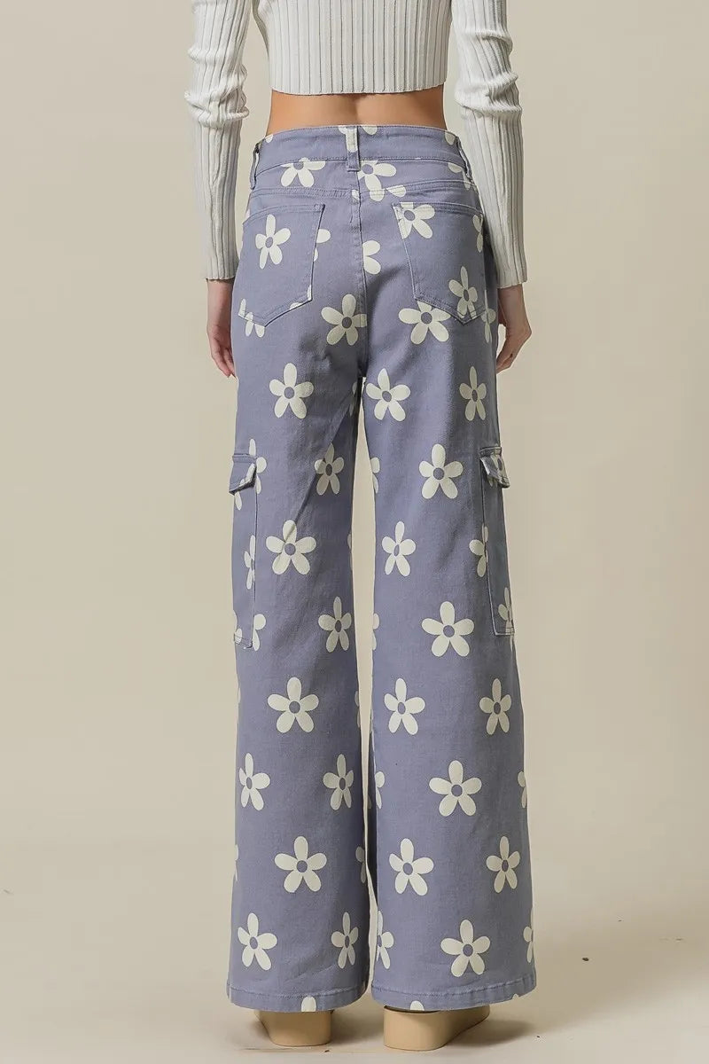 BiBi Flower Printed Side Pocket Wide Pants