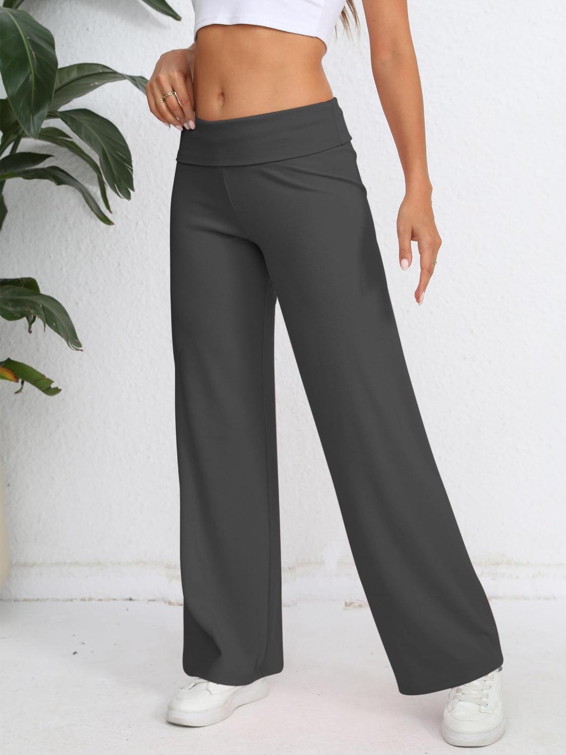 Elastic Waist Wide Leg Pants Dark Gray