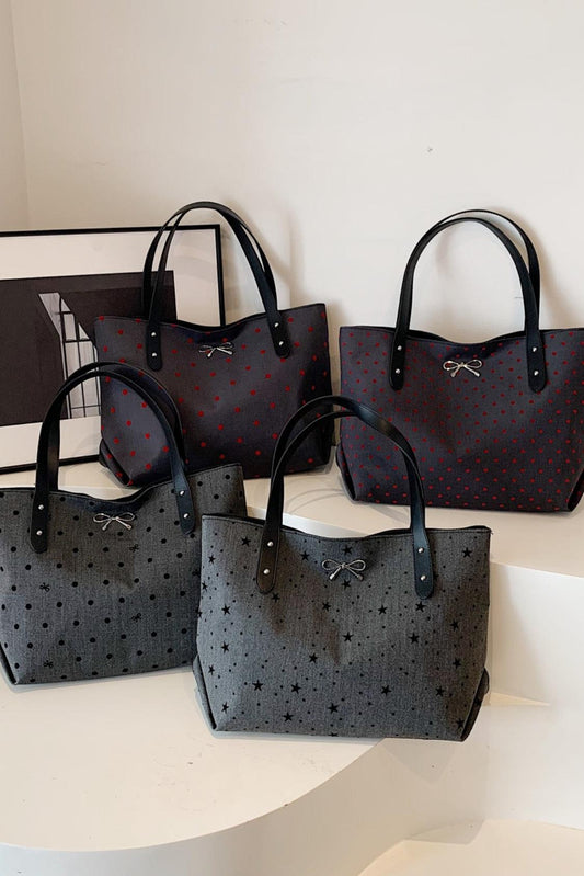 Polyester Bow Polka Dot Tote Bag Bow Tie One Size