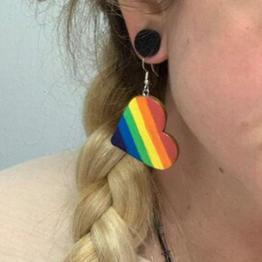 Leather Colorful Striped Heart Earrings Multicolor One Size