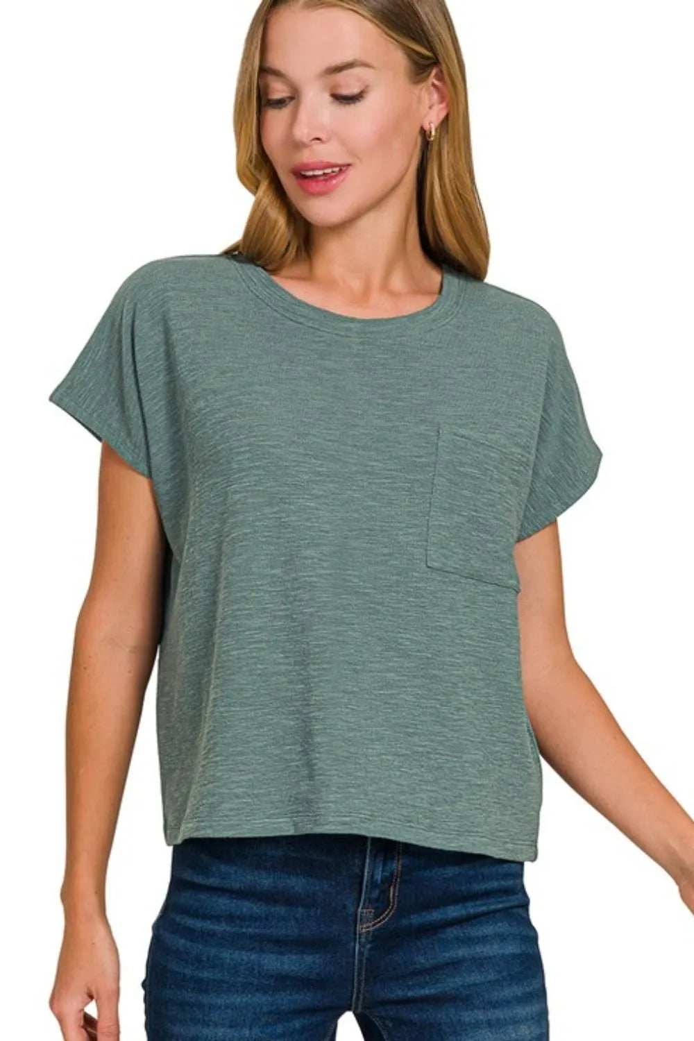 Zenana Round Neck Short Sleeve T-Shirt ASH JADE