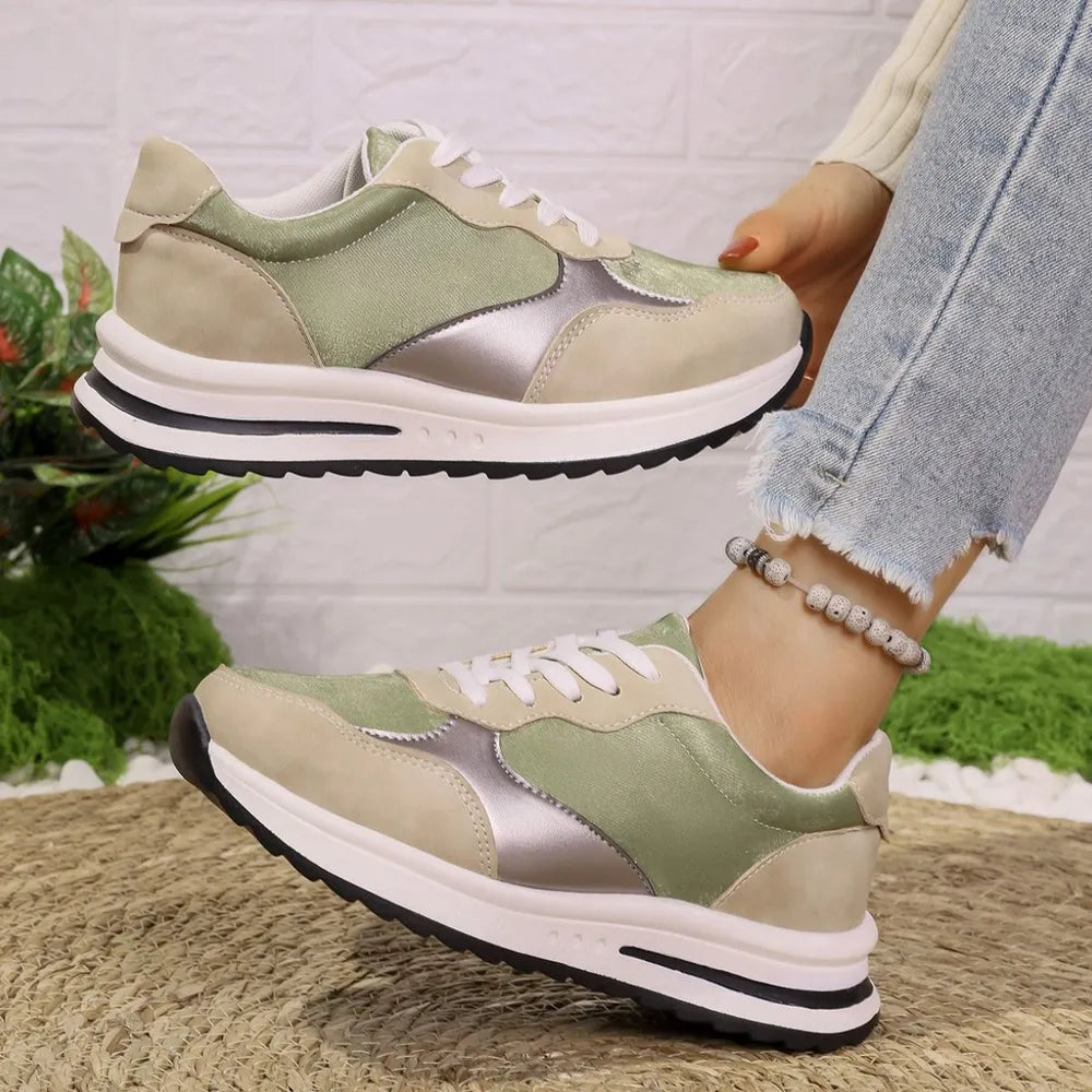Lace Up Contrast Round Toe Athletic Moss