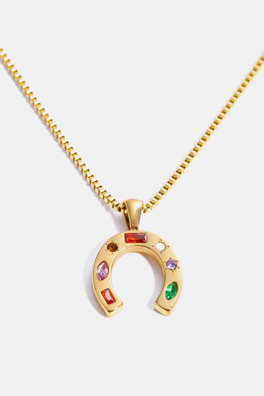 Inlaid Zircon Pendant Stainless Steel Necklace U Gold One Size