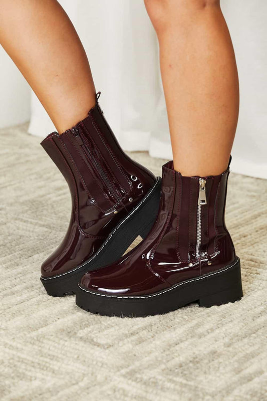 Forever Link Side Zip Platform Boots Burgundy