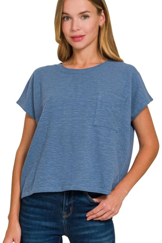 Zenana Round Neck Short Sleeve T-Shirt DUSTY BLUE