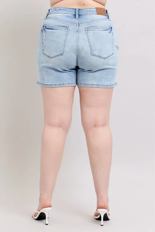 Judy Blue Full Size Mid Rise Washed Denim Shorts Plus Size