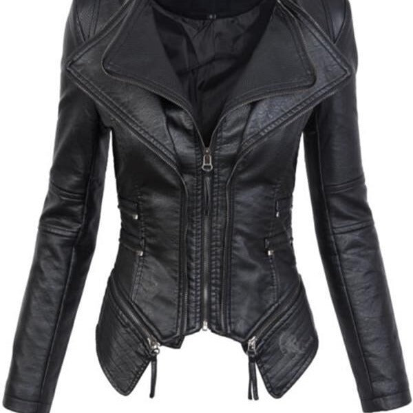 Black leather jacket on a white background