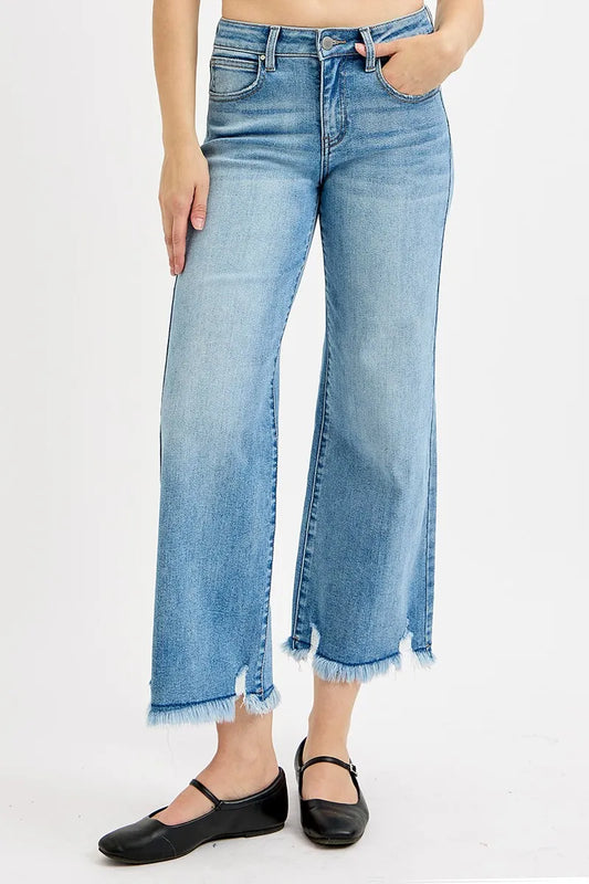 RISEN Full Size Mid Rise Crop Wide Leg Jeans Plus Size LIGHT