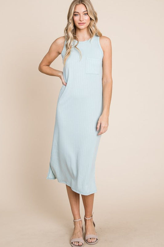 BOMBOM Ribbed Knit Sleeveless Midi Dress Mint