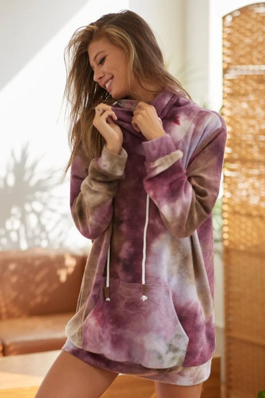 BiBi Brushed Tie Dye Overlapped Turtle Neck Sweatshirt PURPLE BROWN