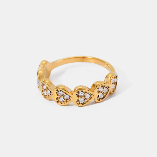 Stainless Steel Inlaid Zircon Heart Ring Gold 7
