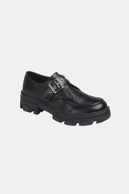 Forever Link Buckled Platform Lug Sole Loafers Charcoal