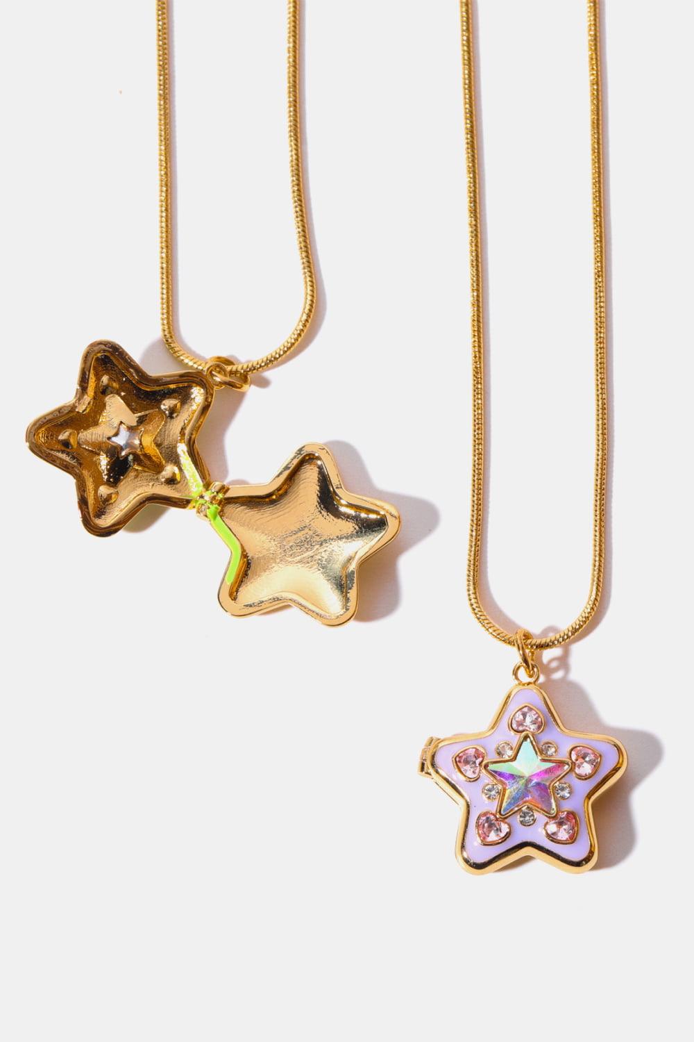 Rhinestone Decor Star Box Pendant Necklace Lavender One Size
