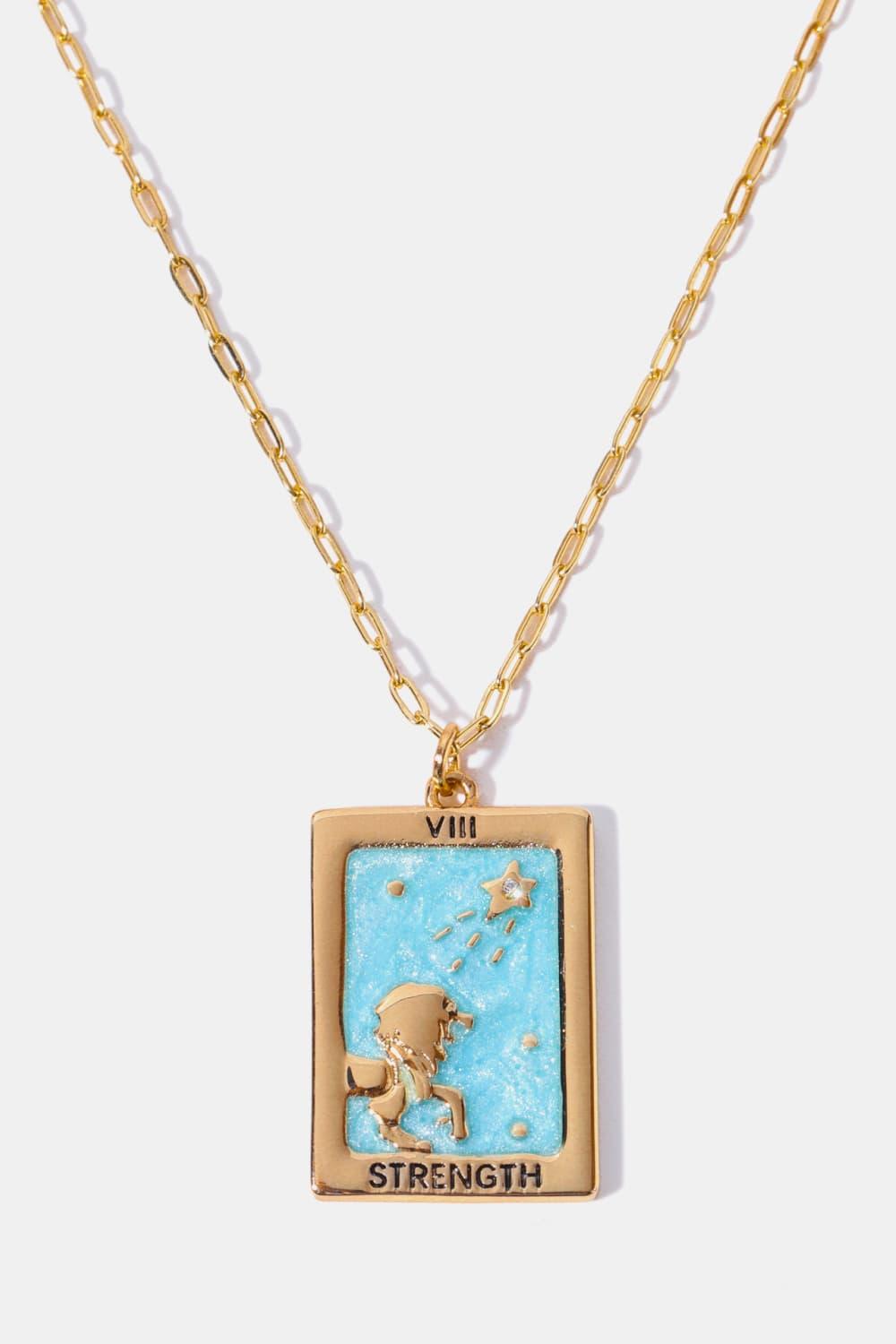 Tarot Card Pendant Copper Necklace Light Blue One Size
