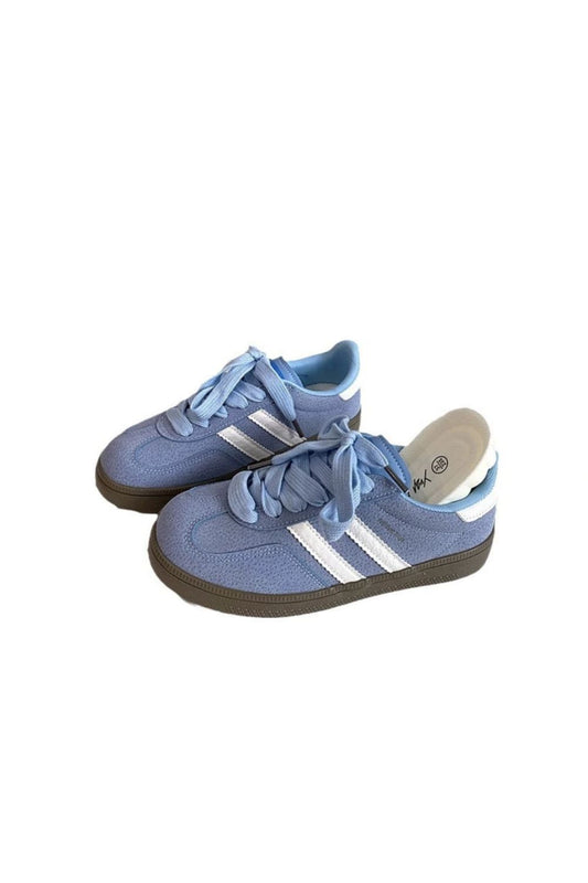 Contrast Round Toe Flat Sneakers Pastel Blue