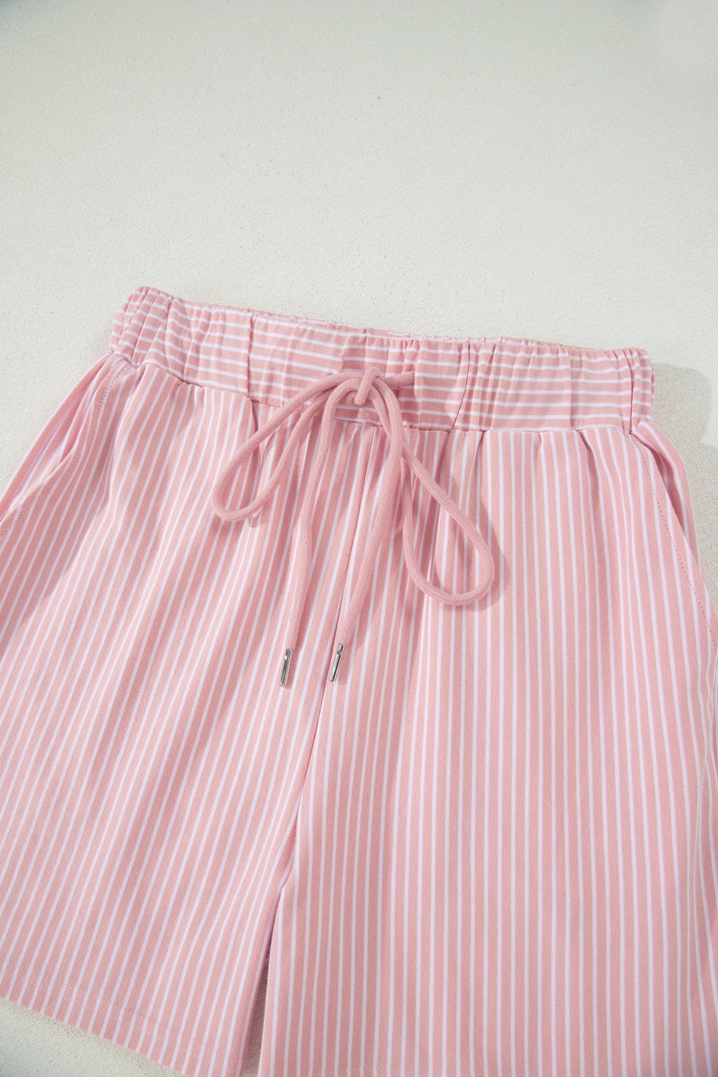 Stripe Dolman Sleeve Polo Shirt & Drawstring Shorts Set