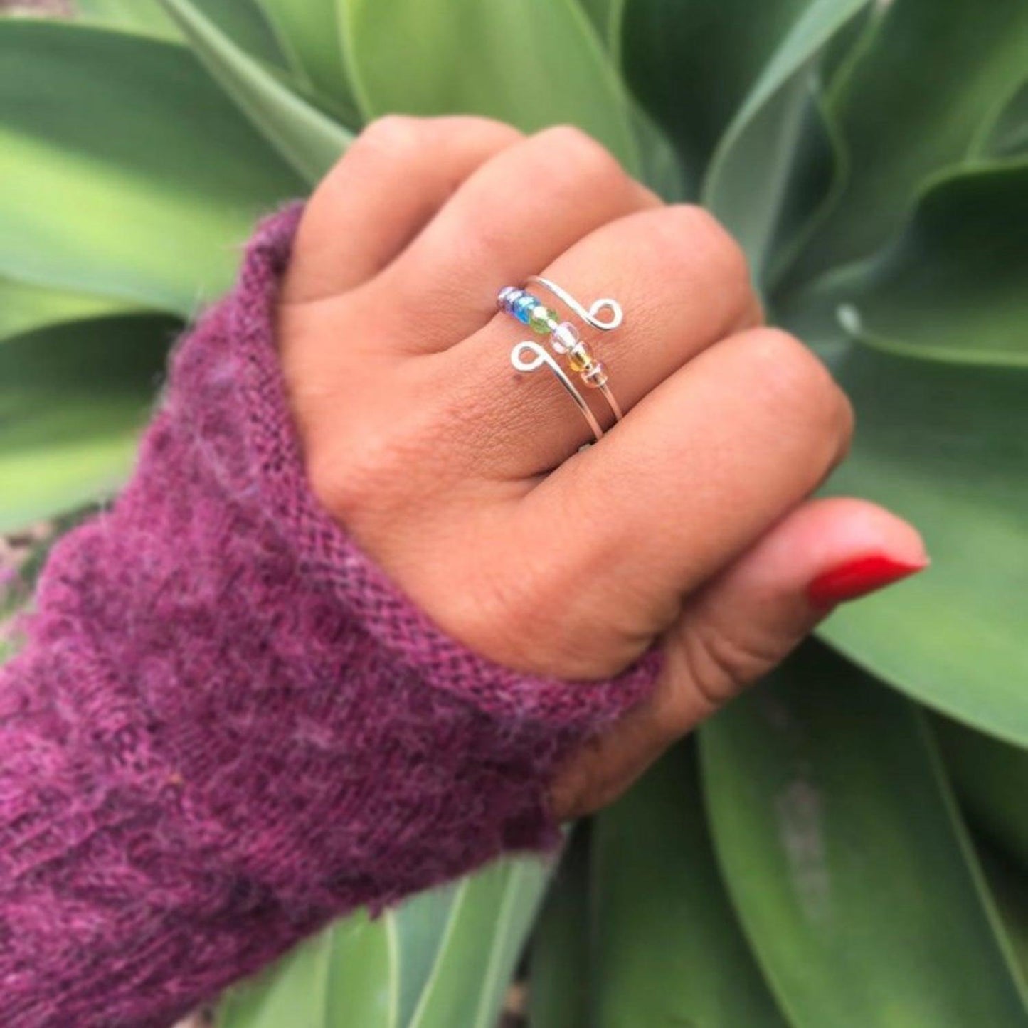 925 Sterling Silver Bead Wrap Ring Silver 7