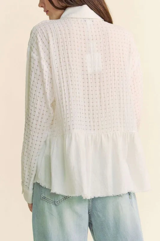 Davi & Dani Garment Washed Jacquard Button Front Shirt