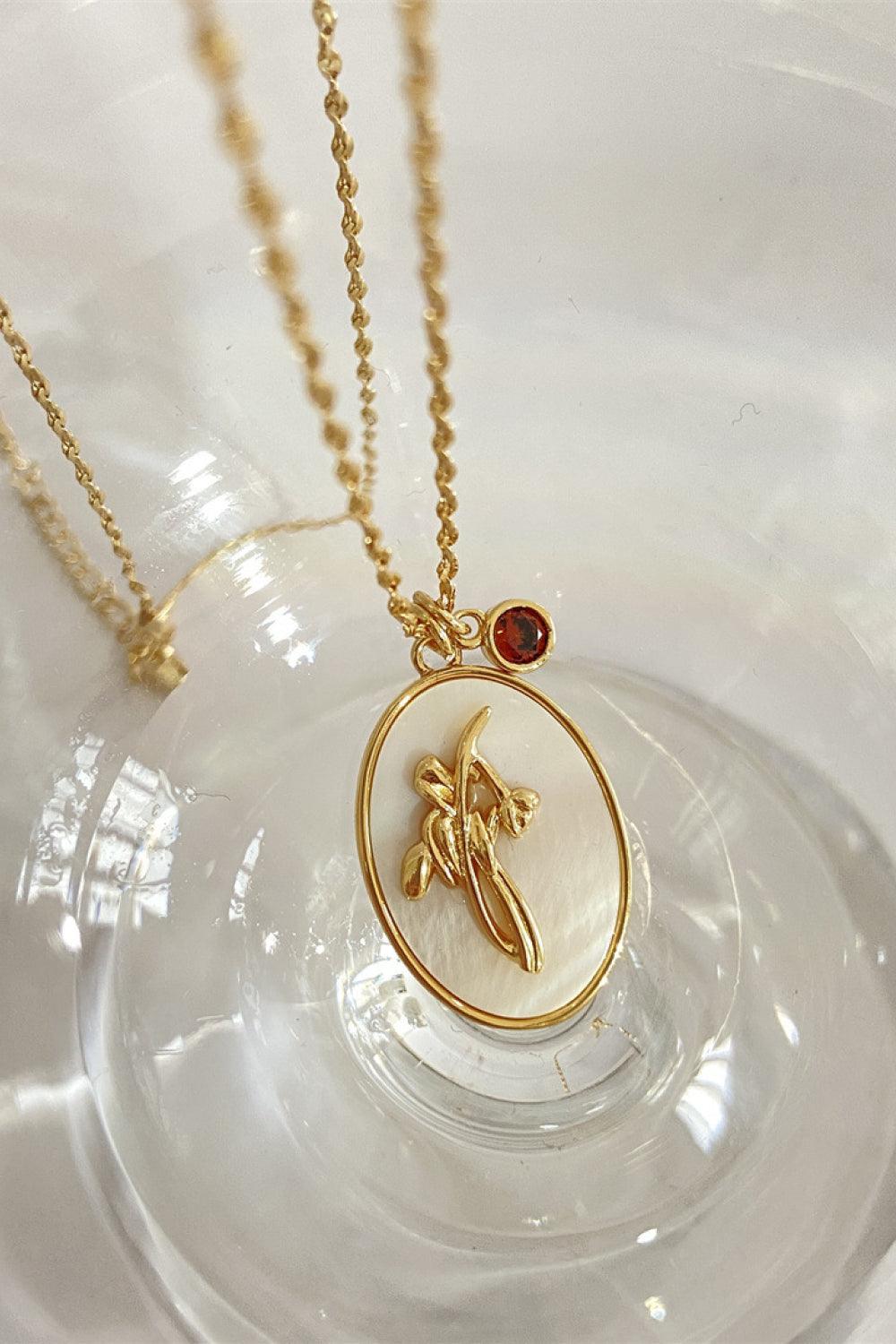 Flower Shell Pendant Copper Necklace July-Water Lily One Size