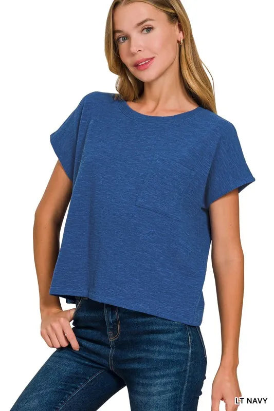 Zenana Round Neck Short Sleeve T-Shirt LT NAVY