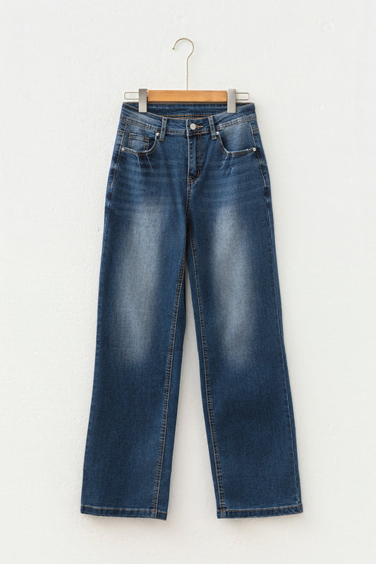 Acid Washed Straight Leg Full Length Jeans
