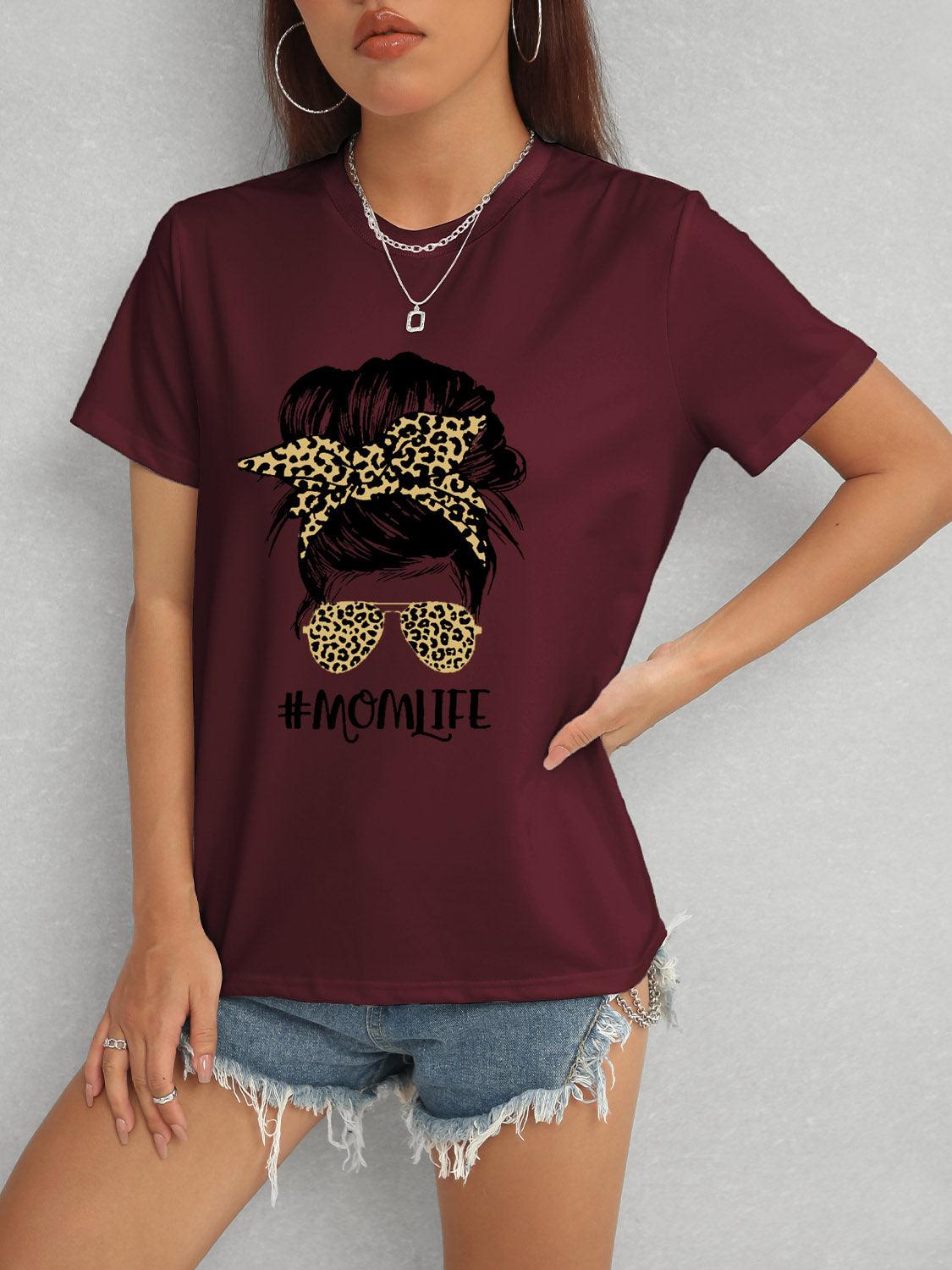 MOMLIFE Round Neck Short Sleeve T-Shirt Wine
