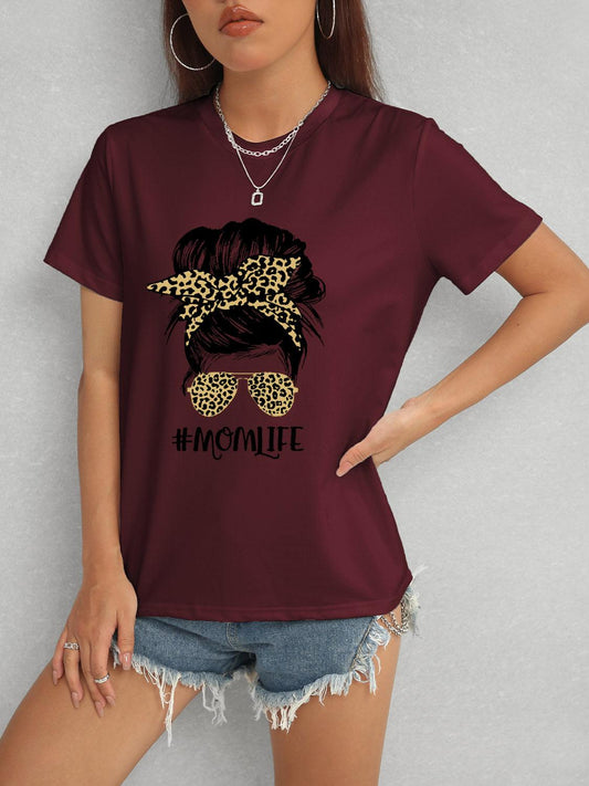 MOMLIFE Round Neck Short Sleeve T-Shirt Wine
