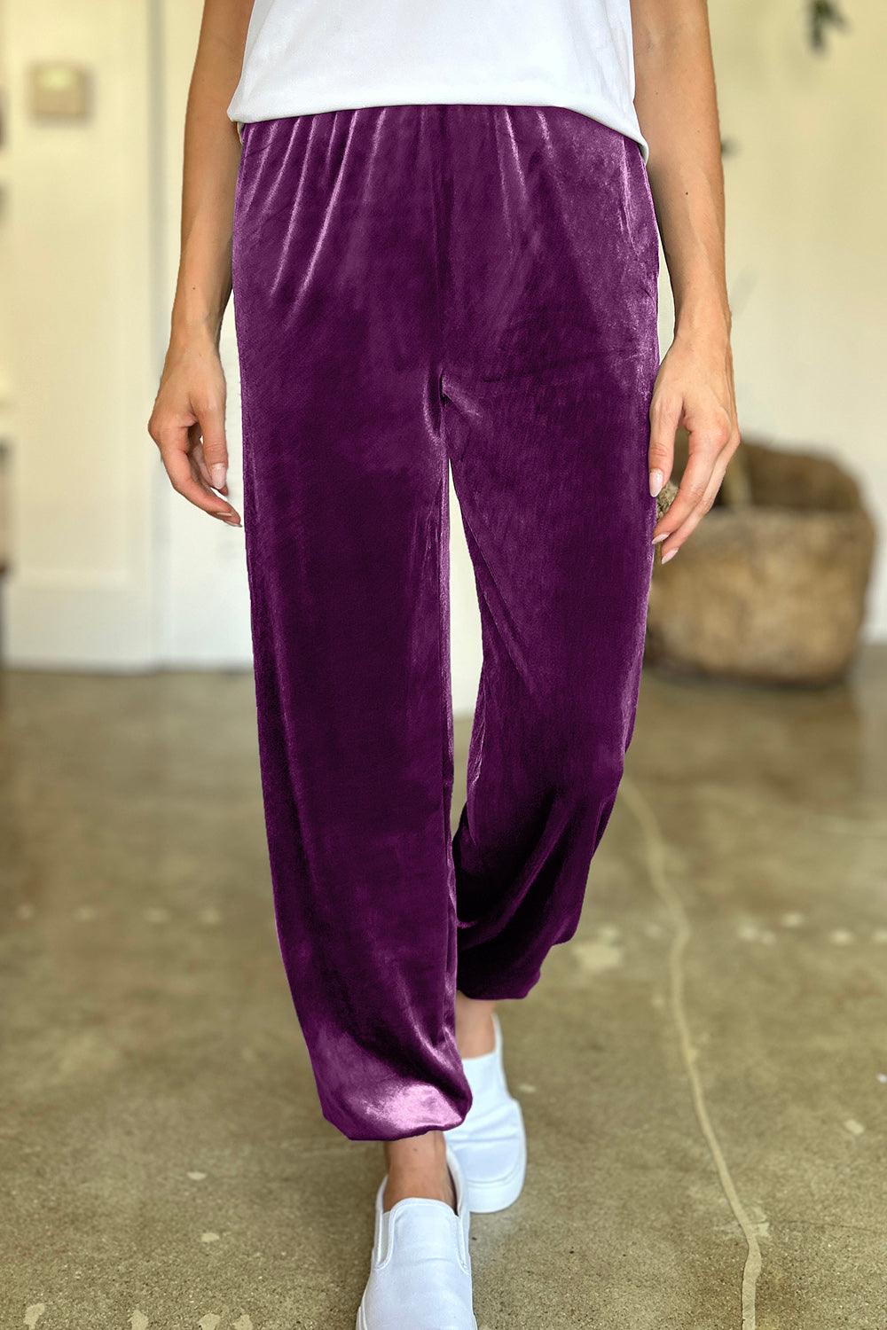 FAM-FAM Pocketed Elastic Waist Joggers Plum