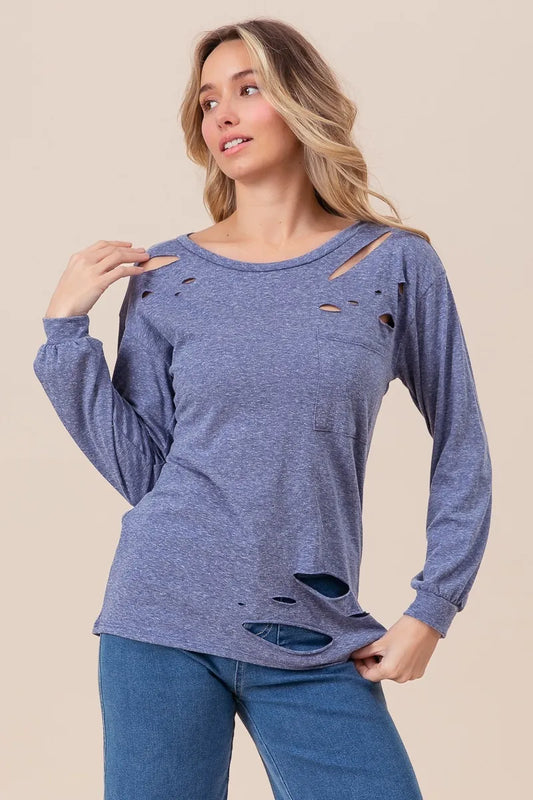 BiBi Triblend with Laser Cut Detailed T-Shirt