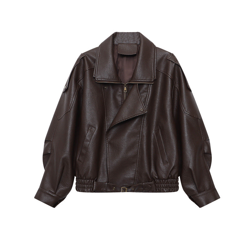 Brown leather jacket on a white background